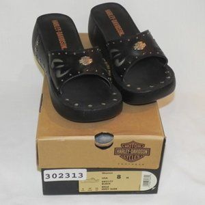 New Harley Davidson Black Slides, Heeled Sandals, Size 8